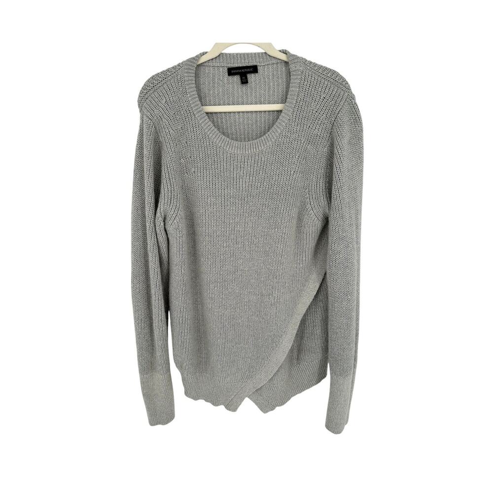 Banana Republic Sweater Womens XL Gray Mohair Wool Blend Asymmetric Ribbed Crew